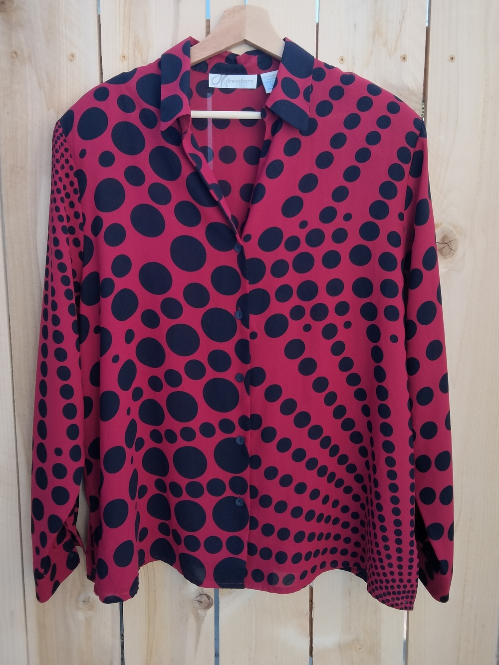 Vintage Dressbarn Red & Black Polka Dot Button Down Blouse Women's Size 1X